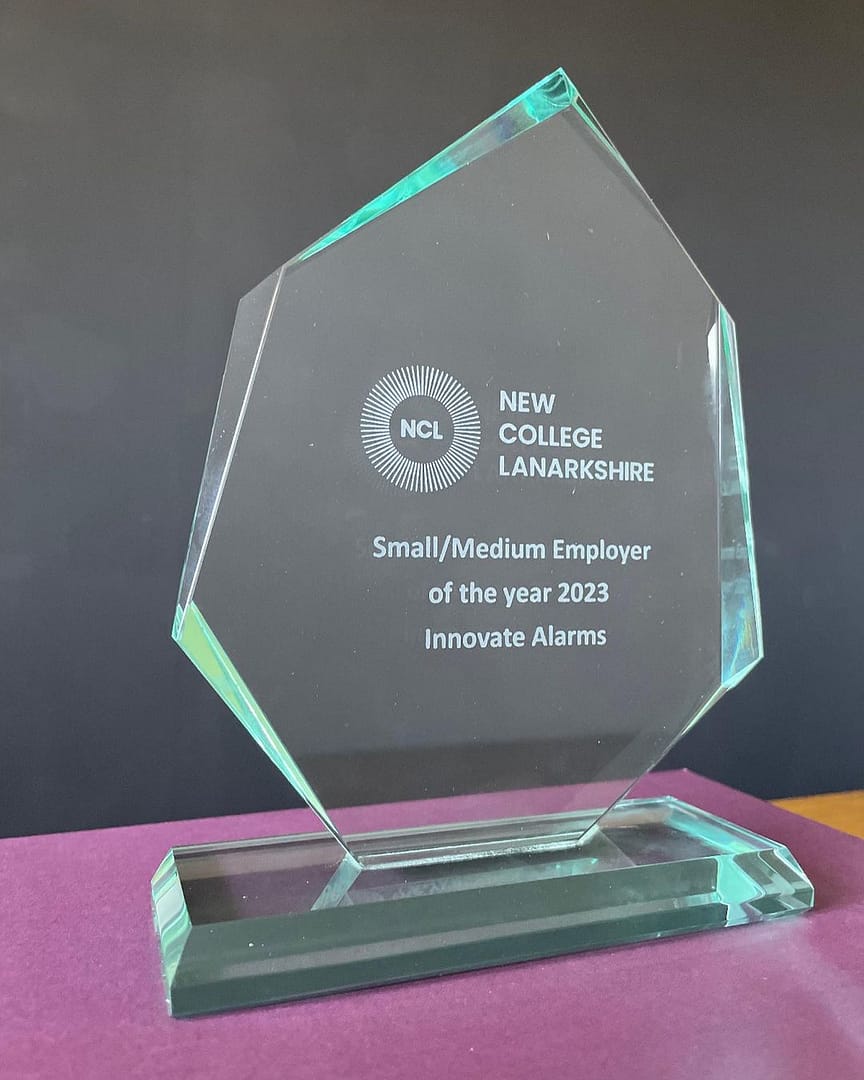 innovate alarms new lanarkshire college small medium business of the year award winning smoke alarm fitters